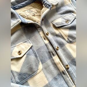 Baby Blue and Cream Plaid Button-Up Jacket